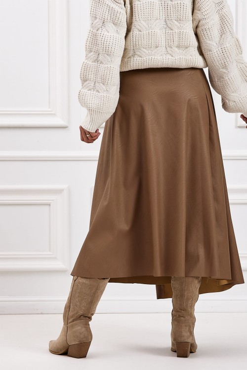 Spódnica damska ze sztucznej skóry camel z klamrami