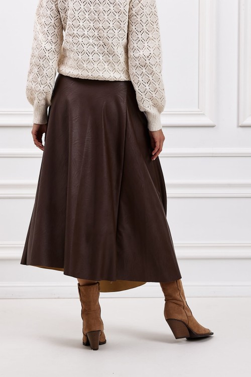 Spódnica damska ze sztucznej skóry brązowa z klamrami