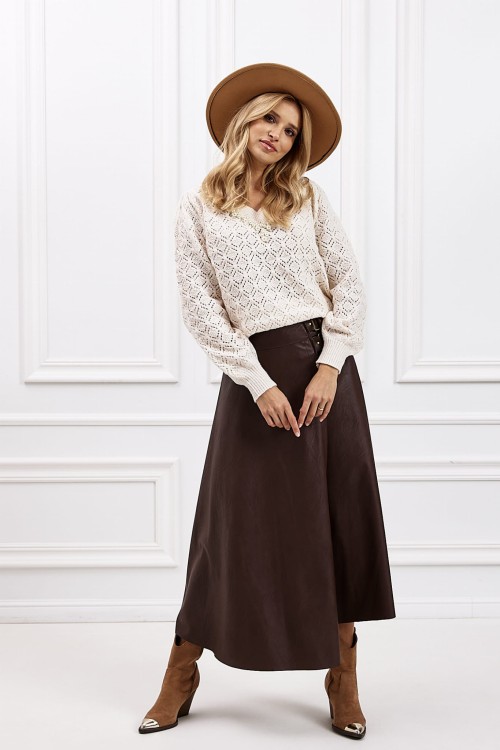 Spódnica damska ze sztucznej skóry brązowa z klamrami