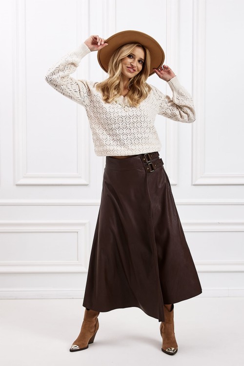 Spódnica damska ze sztucznej skóry brązowa z klamrami