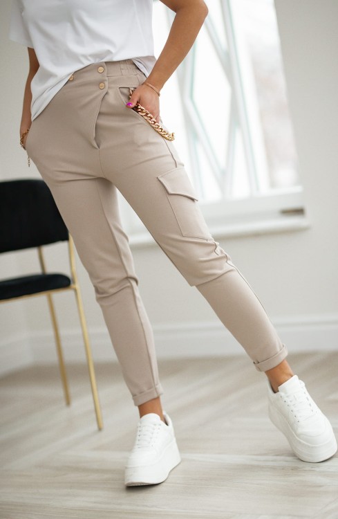 Spodnie damskie - bojowki - tkanina punto - kolor bezowy - Bastet Fashion
