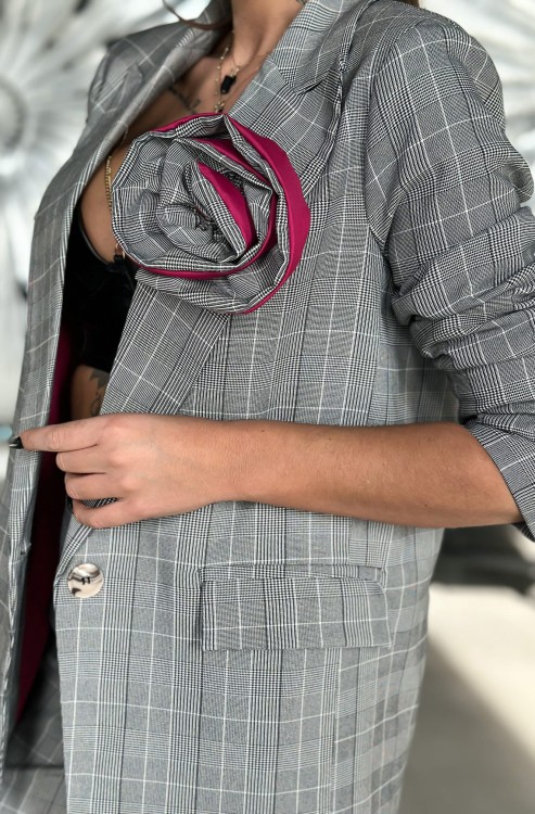 Marynarka damska - z kwiatem - w kratke - polska marka - Cocomore