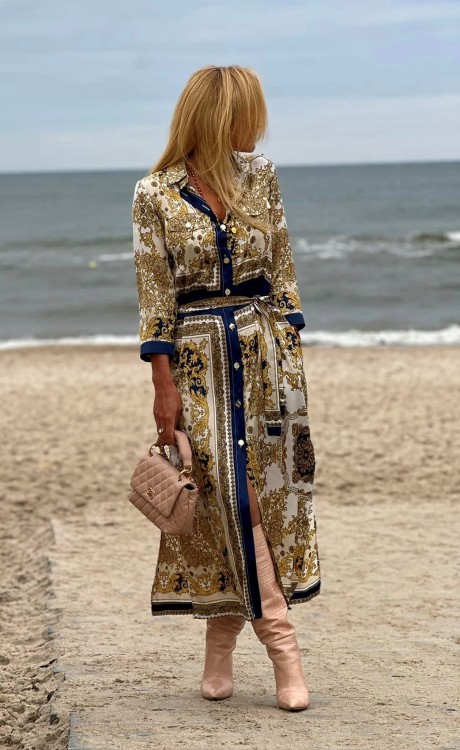 Sukienka damska - szmizjerka - modny print - z paskiem - La Viva