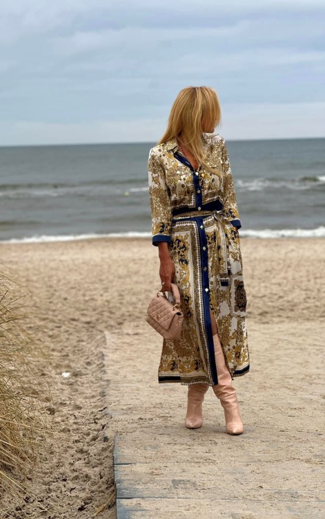 Sukienka damska - szmizjerka - modny print - z paskiem - La Viva