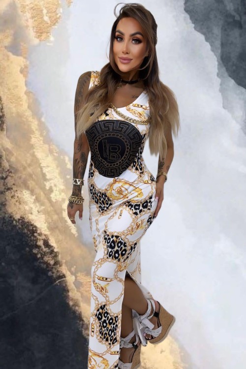 Sukienka damska - maxi - na ramiaczku - w modny wzor grecki - polskiej marki Lola Bianka