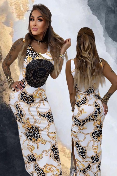 Sukienka damska - maxi - na ramiaczku - w modny wzor grecki - polskiej marki Lola Bianka