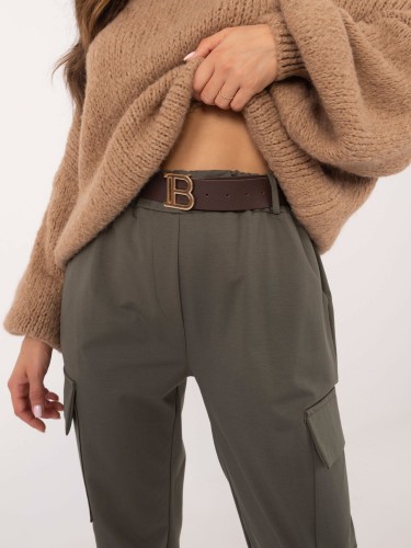 Spodnie damskie-typu cargo-w kolorze khaki-z paskiem-polskiej marki