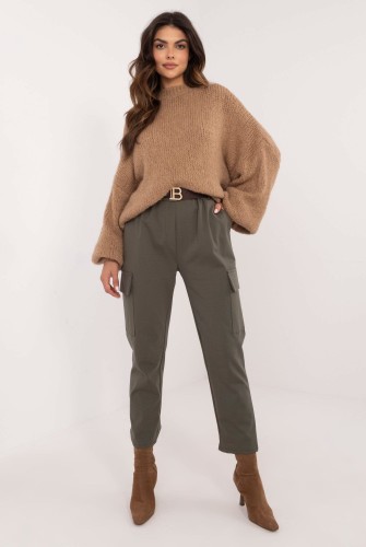 Spodnie damskie-typu cargo-w kolorze khaki-z paskiem-polskiej marki