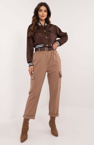 Spodnie damskie-typu cargo-w kolorze brazowym-z paskiem-polskiej marki