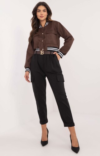 Spodnie damskie-typu cargo-w kolorze czarnym-z paskiem-polskiej marki