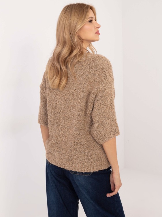 Sweter damski boucle z wysokogatunkowego materiału w kolorze beżowym moda włoska