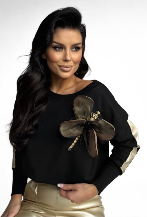 Elegancka bluzka damska bawełniana czarna z ozdobną ważką polskiej marki By Lavie