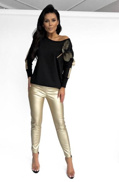 Elegancka bluzka damska bawełniana czarna z ozdobną ważką polskiej marki By Lavie