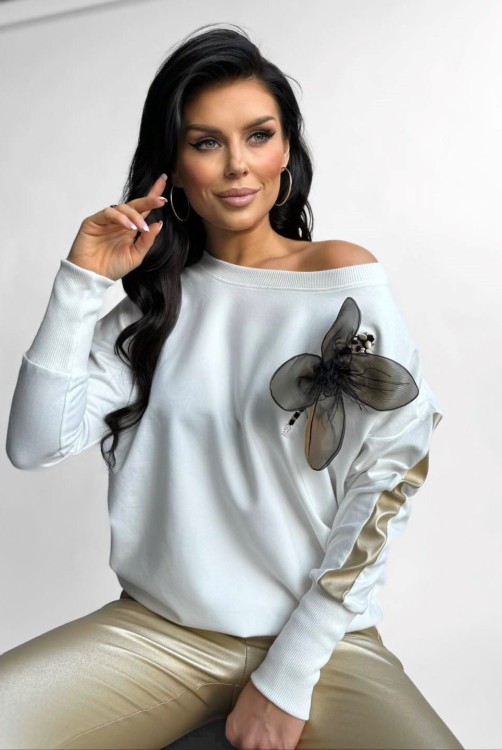 Elegancka bluzka damska bawełniana ecruu z ozdobną ważką polskiej marki By Lavie