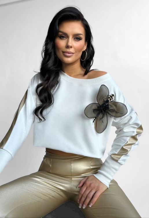 Elegancka bluzka damska bawełniana ecruu z ozdobną ważką polskiej marki By Lavie