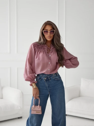 Bluzka koszulowa Celine w kolorze brudnego różu z falbanką przy dekolcie polskiej marki Simplicity