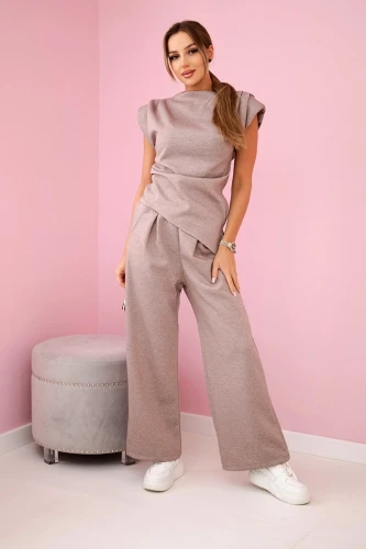 Wiosenno - letni komplet damski z wysokogatunkowej wiskozy asymetryczna bluzka z szerokimi spodniami różna kolorystyka moda włoska