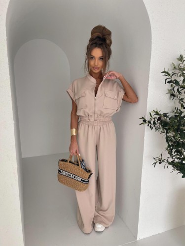 Beżowy komplet damski Agatha Pucci – Oversize, Wiskoza, Nowość SS25 | She&You