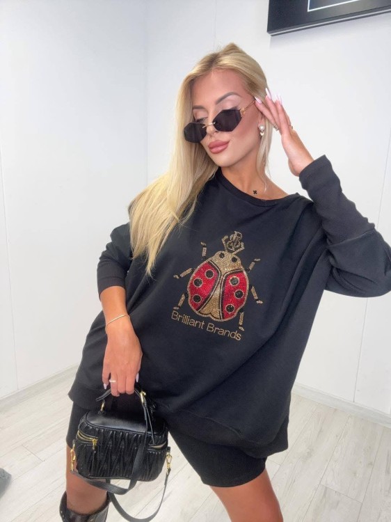 Czarna Bluza Tunika Oversize z Złotą Aplikacją – Ekskluzywna Nowość She&You