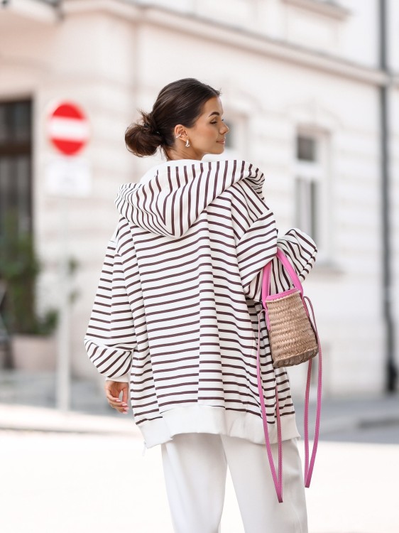 Bluza OFF Lara Fashion – luksusowa oversize ecru z paskami, limitowana kolekcja