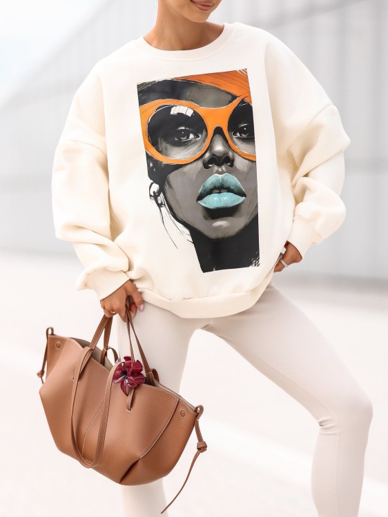 Bluza damska Blue Lips oversize Lara Fashion – Premium komfort i modny nadruk | Jesień–Zima 2025/26