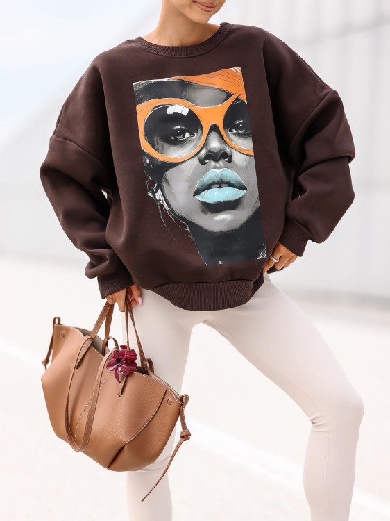 Bluza damska Blue Lips oversize Lara Fashion – Premium komfort i modny nadruk | Jesień–Zima 2025/26