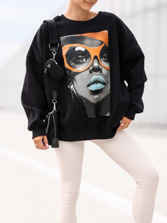 Bluza damska Blue Lips oversize Lara Fashion – Premium komfort i modny nadruk | Jesień–Zima 2025/26