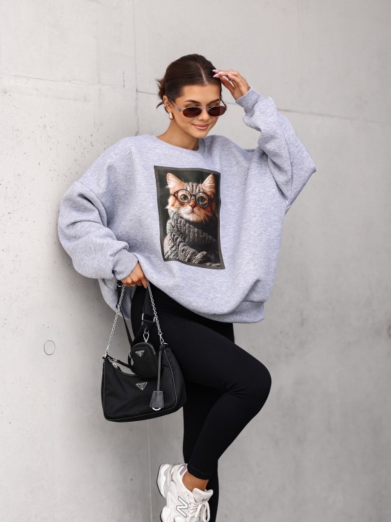 Bluza damska Kotek oversize Lara Fashion – Premium komfort i modny nadruk | Jesień–Zima 2025/26