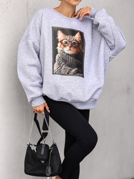Bluza damska Kotek oversize Lara Fashion – Premium komfort i modny nadruk | Jesień–Zima 2025/26