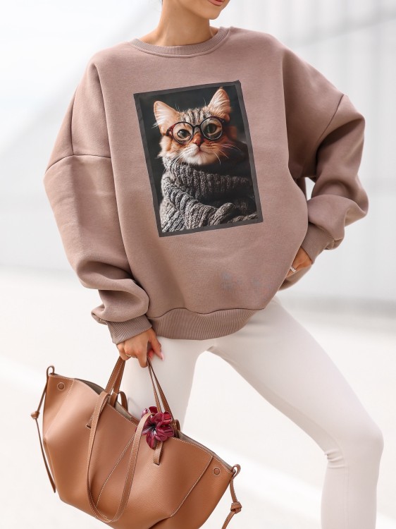 Bluza damska Kotek oversize Lara Fashion – Premium komfort i modny nadruk | Jesień–Zima 2025/26