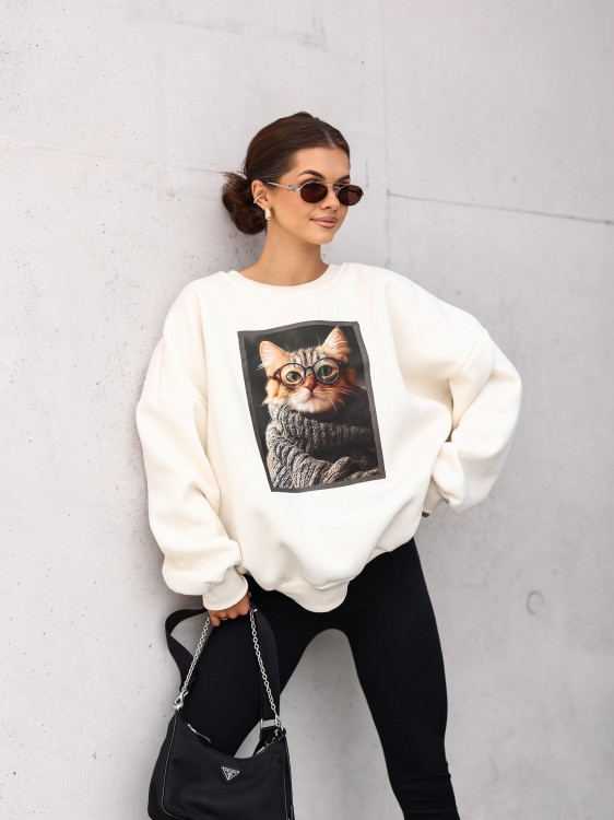 Bluza damska Kotek oversize Lara Fashion – Premium komfort i modny nadruk | Jesień–Zima 2025/26