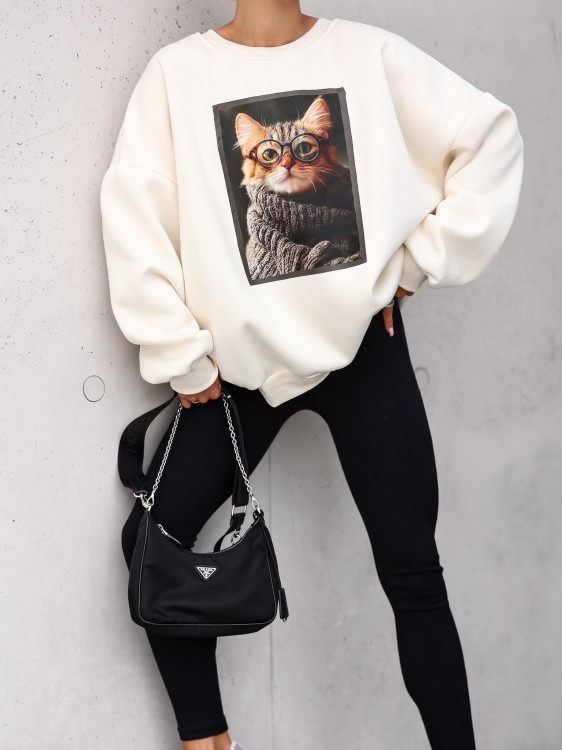 Bluza damska Kotek oversize Lara Fashion – Premium komfort i modny nadruk | Jesień–Zima 2025/26