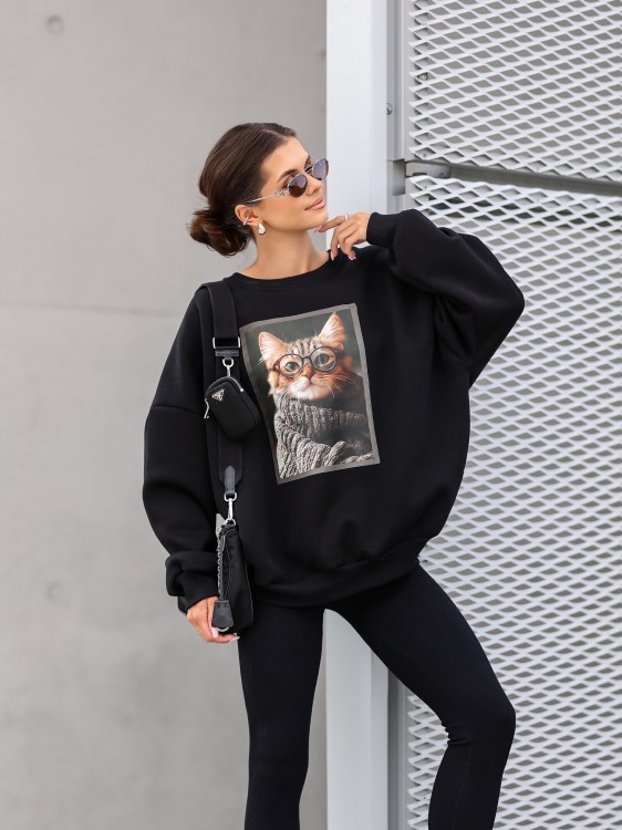 Bluza damska Kotek oversize Lara Fashion – Premium komfort i modny nadruk | Jesień–Zima 2025/26