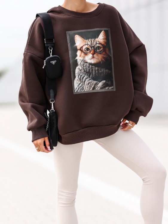 Bluza damska Kotek oversize Lara Fashion – Premium komfort i modny nadruk | Jesień–Zima 2025/26