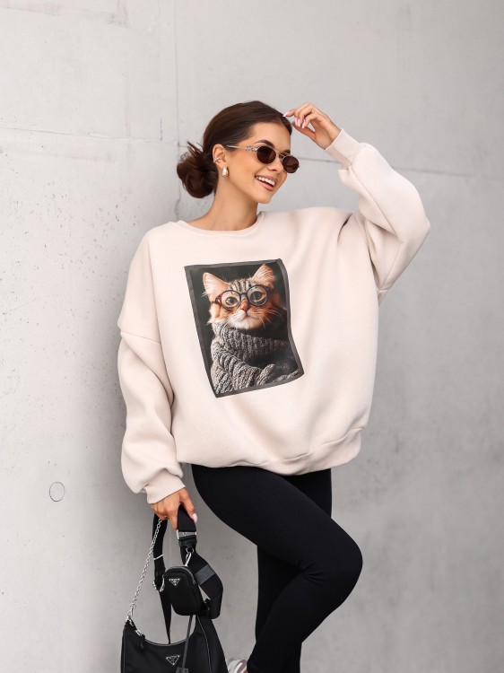 Bluza damska Kotek oversize Lara Fashion – Premium komfort i modny nadruk | Jesień–Zima 2025/26