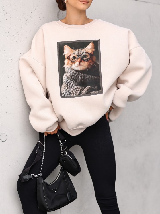 Bluza damska Kotek oversize Lara Fashion – Premium komfort i modny nadruk | Jesień–Zima 2025/26