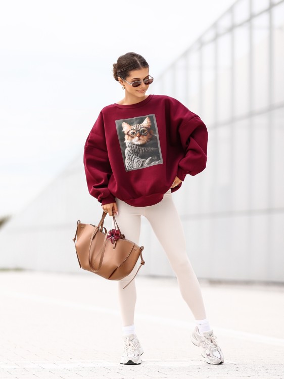 Bluza damska Kotek oversize Lara Fashion – Premium komfort i modny nadruk | Jesień–Zima 2025/26