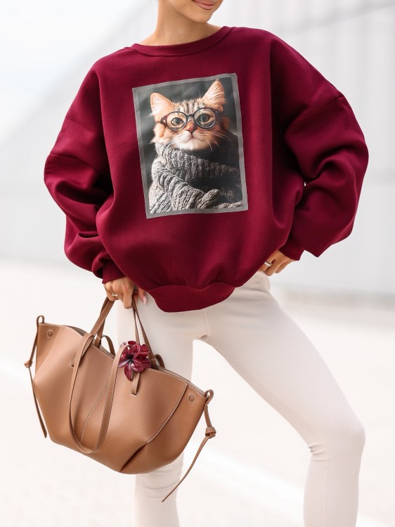 Bluza damska Kotek oversize Lara Fashion – Premium komfort i modny nadruk | Jesień–Zima 2025/26