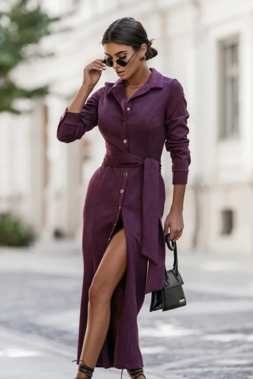 Sukienka koszulowa damska Ilya bordowa – luksus i elegancja | LaBalancia