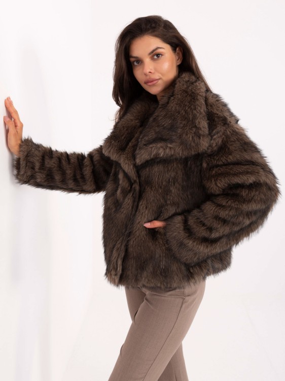 Futrzana kurtka damska ciemny beż She&You – francuski styl, uniwersalny rozmiar