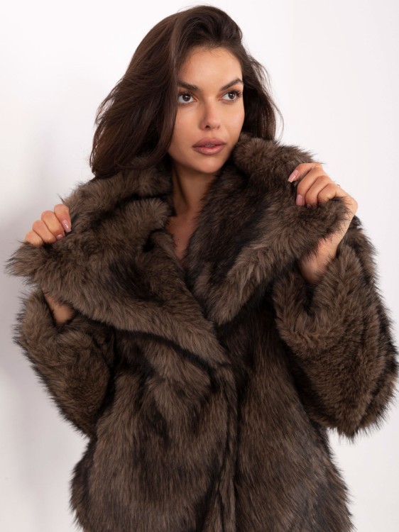 Futrzana kurtka damska ciemny beż She&You – francuski styl, uniwersalny rozmiar