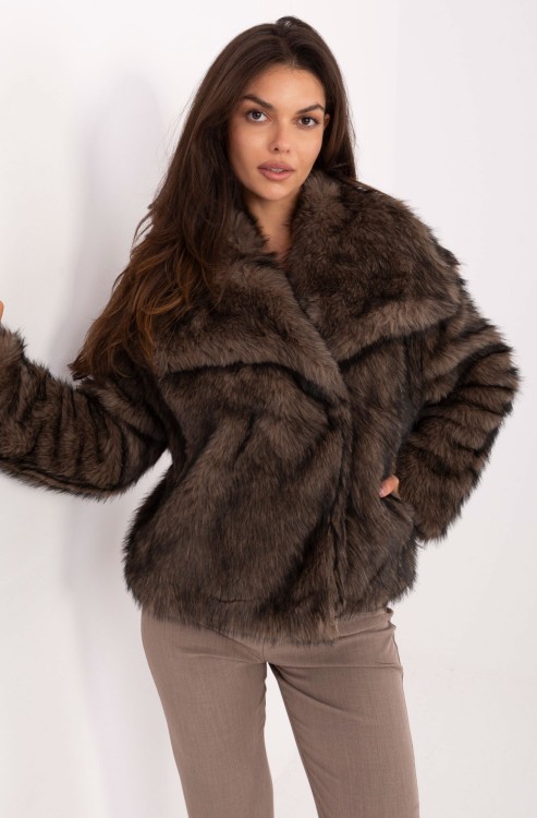 Futrzana kurtka damska ciemny beż She&You – francuski styl, uniwersalny rozmiar