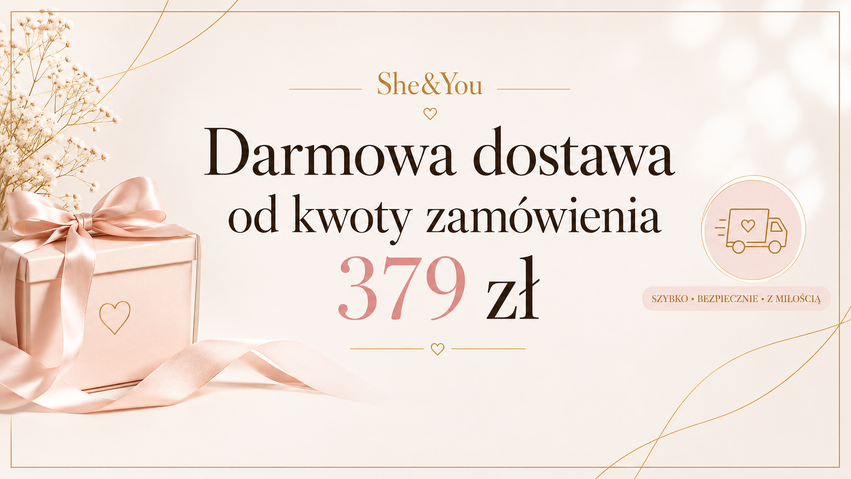 Baner informacyjny o darmowej dostawie od kwoty 379 złotych